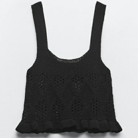 ZARA Knit Cropped Tank | Size Large | Black - Picture 1 of 6
